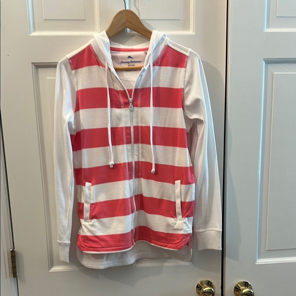 Tommy Bahama Pink and White Striped Hoodie